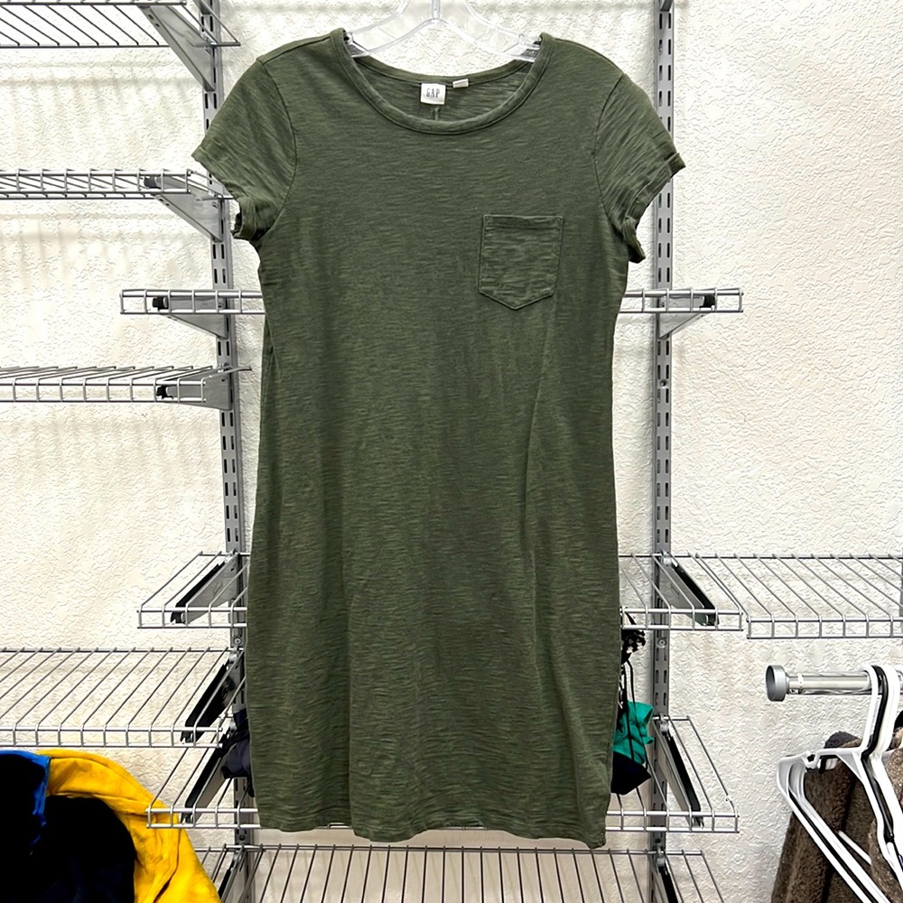 *TWO* Gap tshirt dresses size xs.  One olive green one golden yellow